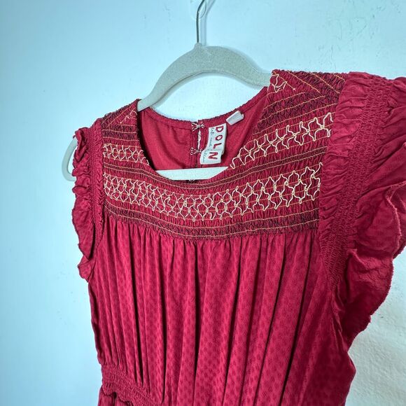 Anthropologie Dolan Red Left Coast Tansy Smocked Midi Ruffle-Shoulder Dress XS - Picture 6 of 16